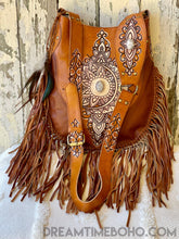 Load image into Gallery viewer, Sahara Hand Tooled Leather Fringe Boho Bag-Boho Fringe Bag-Dreamtime Boho -Brown/Beige-Dreamtime Boho