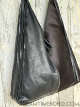Load image into Gallery viewer, Black Leather Shoulder Bag with Luxe Hide Panel-Leather Handbag-Dreamtime Boho-Dreamtime Boho