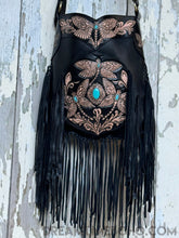 Load image into Gallery viewer, Dragonfly Fringe Crossbody Leather Boho Bag-Handbags, Wallets & Cases-Dreamtime Boho-Black-Dreamtime Boho