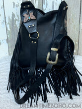 Load image into Gallery viewer, Dragonfly Fringe Crossbody Leather Boho Bag-Handbags, Wallets & Cases-Dreamtime Boho-Black-Dreamtime Boho