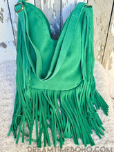 Load image into Gallery viewer, Boho Beauty Hand Painted Green Suede Leather Fringe Bag-Apparel & Accessories-Dreamtime Boho -Dreamtime Boho