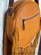 Load image into Gallery viewer, Rustic Moon Fringed Round Leather Crossbody Boho Bag - Tan-Crossbody Bag-Dreamtime Boho-Dreamtime Boho