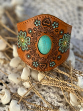 Load image into Gallery viewer, Hand Painted Leather Cuff with Gemstone Centrepiece-Apparel & Accessories-Dreamtime Boho-Purple-Dreamtime Boho