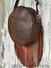 Load image into Gallery viewer, Rustic Moon Leather Crossbody Fringe Bag - Antique Brown-Leather Crossbody Bag-Dreamtime Boho -Dreamtime Boho