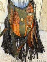 Load image into Gallery viewer, Boho Angel Wings Hand Tooled Leather Crossbody Fringe Bag-Apparel & Accessories-Dreamtime Boho -Dreamtime Boho