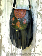 Load image into Gallery viewer, Hand Tooled Dreamcatcher Leather Fringe Boho Bag-Handbags, Wallets & Cases-Dreamtime Boho-Tan-Dreamtime Boho