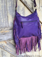 Load image into Gallery viewer, Cactus Desert Sun Leather Crossbody Bohemian Fringe Bag - Purple-Handbags, Wallets & Cases-Dreamtime Boho -Dreamtime Boho