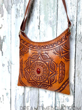 Load image into Gallery viewer, Hand Tooled Mandala Crossbody Leather Bag-Crossbody Bag-Dreamtime Boho -Brown-Dreamtime Boho