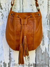 Load image into Gallery viewer, Hand Tooled Leather Crossbody Mandala Flower Boho Bag-Handbags, Wallets & Cases-Dreamtime Boho-Black-Dreamtime Boho