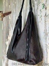 Load image into Gallery viewer, Black Leather Shoulder Bag with Luxe Hide Panel-Leather Handbag-Dreamtime Boho-Dreamtime Boho