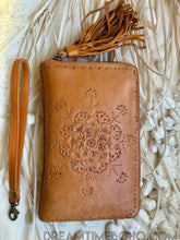 Load image into Gallery viewer, Hand Tooled Leather Wallet with Wristlet & Tassel – Boho Style-Apparel & Accessories-Dreamtime Boho -Dreamtime Boho