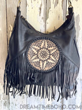 Load image into Gallery viewer, Convertible Leather Mandala Backpack/Crossbody Fringed Leather Boho Bag-Boho Handbags-Dreamtime Boho-Tan-Dreamtime Boho