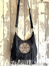 Load image into Gallery viewer, Convertible Leather Mandala Backpack/Crossbody Fringed Leather Boho Bag-Boho Handbags-Dreamtime Boho-Tan-Dreamtime Boho