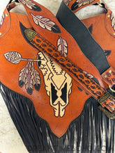 Load image into Gallery viewer, Hand Tooled Buffalo Feather Fringe Boho Bag-Crossbody Bag-Dreamtime Boho-Dreamtime Boho