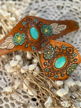 Load image into Gallery viewer, Hand Painted Leather Cuff with Gemstone Centrepiece-Apparel & Accessories-Dreamtime Boho-Purple-Dreamtime Boho
