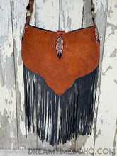 Load image into Gallery viewer, Hand Tooled Buffalo Feather Fringe Boho Bag-Crossbody Bag-Dreamtime Boho-Dreamtime Boho