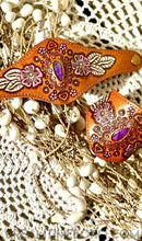 Load image into Gallery viewer, Hand Painted Leather Cuff with Gemstone Centrepiece-Apparel & Accessories-Dreamtime Boho-Purple-Dreamtime Boho