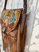 Load image into Gallery viewer, Luxe Love Story Hand Tooled Painted Leather Fringe Boho Bag-Dreamtime Boho -Dreamtime Boho