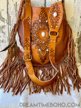 Load image into Gallery viewer, Sahara Hand Tooled Leather Fringe Boho Bag-Boho Fringe Bag-Dreamtime Boho -Brown-Dreamtime Boho
