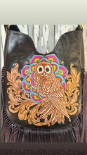 Load image into Gallery viewer, Hand Tooled Fringe Leather Mandala Owl Boho Bag – Dark Chocolate-Apparel & Accessories-Dreamtime Boho -Dreamtime Boho