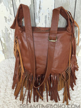 Load image into Gallery viewer, Hand Tooled Brown Raven Leather Fringe Boho Bag-Leather Crossbody Bag-Dreamtime Boho-Dreamtime Boho
