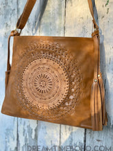 Load image into Gallery viewer, Tooled Leather Crossbody Mandala Boho Bag-Crossbody Bag-Dreamtime Boho-Black-Dreamtime Boho