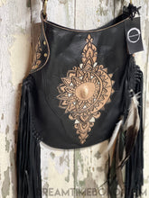 Load image into Gallery viewer, Sahara Hand Tooled Leather Fringe Boho Bag-Boho Fringe Bag-Dreamtime Boho -Black-Dreamtime Boho