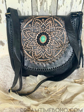 Load image into Gallery viewer, Mandala Leather Crossbody Boho Bag-Handbags, Wallets & Cases-Dreamtime Boho -Black-Dreamtime Boho