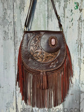 Load image into Gallery viewer, Crystal Moon Leather Fringe Boho Bag – Antique Brown-Handbags, Wallets & Cases-Dreamtime Boho-Antique Brown-Dreamtime Boho