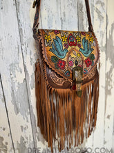 Load image into Gallery viewer, Luxe Love Story Hand Tooled Painted Leather Fringe Boho Bag-Dreamtime Boho -Dreamtime Boho