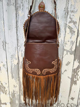 Load image into Gallery viewer, Luxe Love Story Hand Tooled Painted Leather Fringe Boho Bag-Dreamtime Boho -Dreamtime Boho