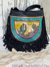 Load image into Gallery viewer, Cactus Desert Sun Leather Crossbody Fringe Boho Bag-Crossbody Bag-Dreamtime Boho -Dreamtime Boho