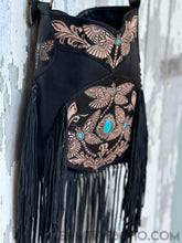 Load image into Gallery viewer, Dragonfly Fringe Crossbody Leather Boho Bag-Handbags, Wallets & Cases-Dreamtime Boho-Black-Dreamtime Boho