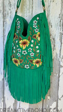 Load image into Gallery viewer, Boho Beauty Hand Painted Green Suede Leather Fringe Bag-Apparel & Accessories-Dreamtime Boho -Dreamtime Boho