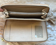 Load image into Gallery viewer, Hand Tooled Thunderbird Leather Purse Wallet with Turquoise Stone-Leather Wallet Purse-Dreamtime Boho-Black-Dreamtime Boho
