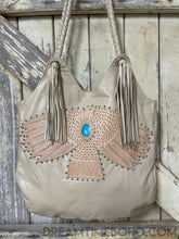 Load image into Gallery viewer, Handcrafted Thunderbird Leather Shoulder Bag Boho Tote-Apparel & Accessories-Dreamtime Boho-Beige-Dreamtime Boho
