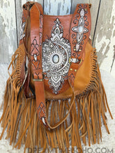 Load image into Gallery viewer, Sahara Hand Tooled Leather Fringe Boho Bag-Boho Fringe Bag-Dreamtime Boho-Tan/Beige-Dreamtime Boho