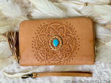 Load image into Gallery viewer, Mandala Leather Boho Wallet Purse Hand Tooled-Leather Wallet-Dreamtime Boho-Tan-Dreamtime Boho