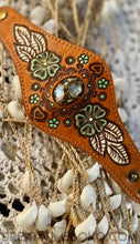 Load image into Gallery viewer, Hand Painted Leather Cuff with Gemstone Centrepiece-Apparel & Accessories-Dreamtime Boho-Purple-Dreamtime Boho