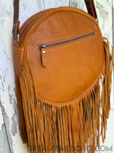 Load image into Gallery viewer, Rustic Moon Fringed Round Leather Crossbody Boho Bag - Tan-Crossbody Bag-Dreamtime Boho-Dreamtime Boho