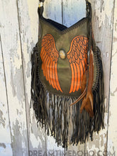 Load image into Gallery viewer, Boho Angel Wings Hand Tooled Leather Crossbody Fringe Bag-Apparel & Accessories-Dreamtime Boho -Dreamtime Boho