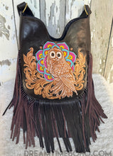 Load image into Gallery viewer, Hand Tooled Fringe Leather Mandala Owl Boho Bag – Dark Chocolate-Apparel & Accessories-Dreamtime Boho -Dreamtime Boho
