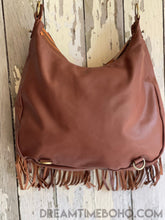 Load image into Gallery viewer, Convertible Leather Mandala Backpack/Crossbody Fringed Leather Boho Bag-Boho Handbags-Dreamtime Boho-Tan-Dreamtime Boho