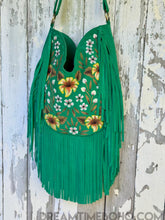 Load image into Gallery viewer, Boho Beauty Hand Painted Green Suede Leather Fringe Bag-Apparel & Accessories-Dreamtime Boho -Dreamtime Boho