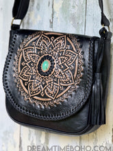 Load image into Gallery viewer, Mandala Leather Crossbody Boho Bag-Handbags, Wallets & Cases-Dreamtime Boho -Black-Dreamtime Boho