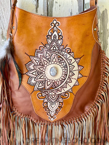 Sahara Hand Tooled Leather Fringe Boho Bag-Boho Fringe Bag-Dreamtime Boho -Brown-Dreamtime Boho