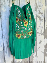 Load image into Gallery viewer, Boho Beauty Hand Painted Green Suede Leather Fringe Bag-Apparel & Accessories-Dreamtime Boho -Dreamtime Boho