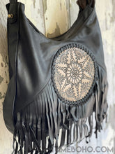 Load image into Gallery viewer, Convertible Leather Mandala Backpack/Crossbody Fringed Leather Boho Bag-Boho Handbags-Dreamtime Boho-Tan-Dreamtime Boho