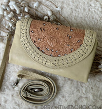 Load image into Gallery viewer, Tooled Leather Boho Wallet Purse Clutch Crossbody-Leather Wallet-Dreamtime Boho-Beige-Dreamtime Boho