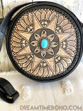 Load image into Gallery viewer, Hand Tooled Round Leather Mandala Star Boho Bag-Handbags-Dreamtime Boho-Turquoise Stone-Dreamtime Boho